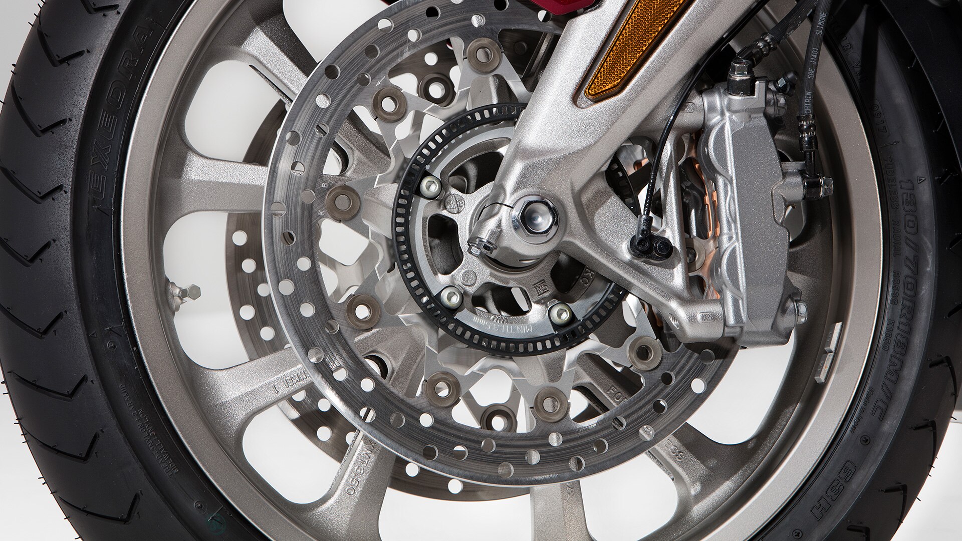 Close-Up. Front Wheel and brakes.